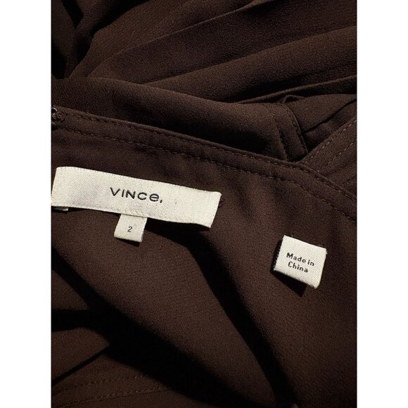 VINCE Chestnut Brown Pleated V-Neck Culottes Jumpsuit Wide Leg Romper Size 2 - Picture 7 of 8
